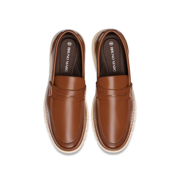 Men's PU Leather Penny Loafers - BROWN - 4